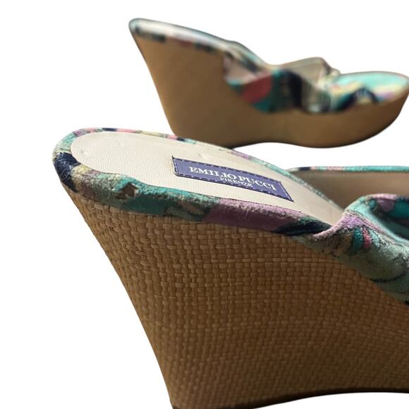 Emilio Pucci Terry Cloth Criss Cross Raffia Wedges Size 39 - Picture 5 of 10